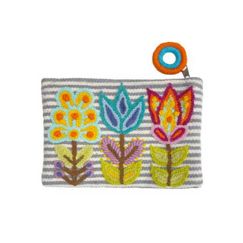 Hand-Embroidered Bag - Flowers on Stripes