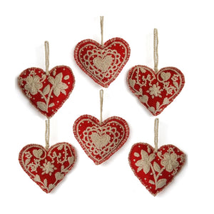 Embroidered Heart Ornaments