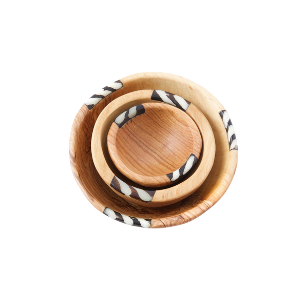 Kenyan Olivewood + Bone Condiment Bowls - Set of Three