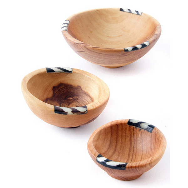 Kenyan Olivewood + Bone Condiment Bowls - Set of Three
