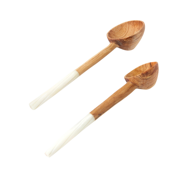 Kenyan Olivewood + Bone Coffee Scoop - Twisted White