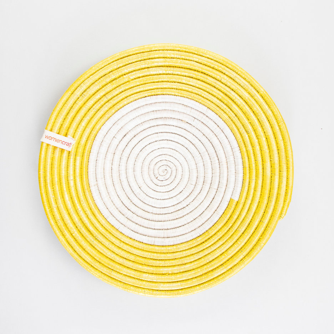 WomenCraft Refugee Wall Basket - Small Yellow Design