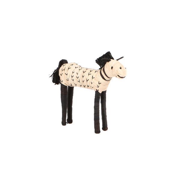 Horse Raffia Shelf Decor - Black + Natural