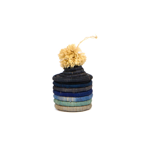 Pom Pom Basket Ornament - Blue