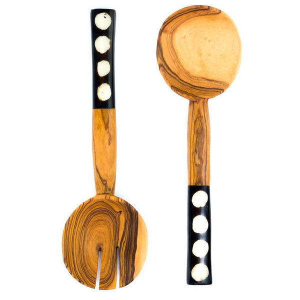 Kenyan Olivewood + Bone Salad Servers