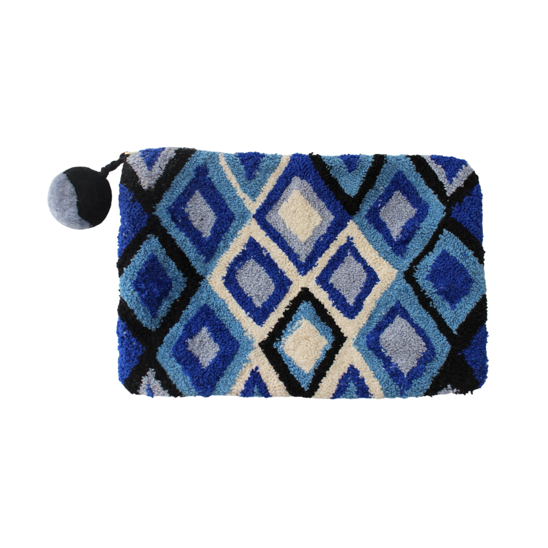 Embroidered Cosmetic Bag/Clutch - Geo Blue