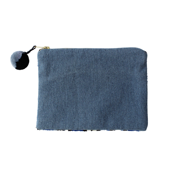 Embroidered Cosmetic Bag/Clutch - Geo Blue