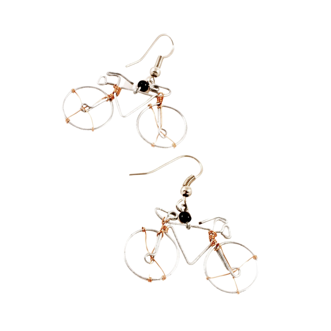 Kenyan Recycled Wire Earrings - Bicycle