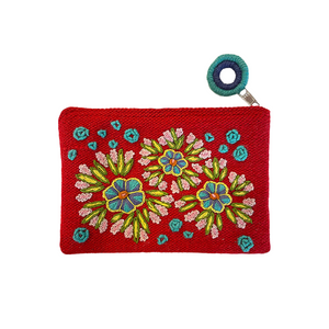 Hand-Embroidered Bag - Floral Fireworks Red