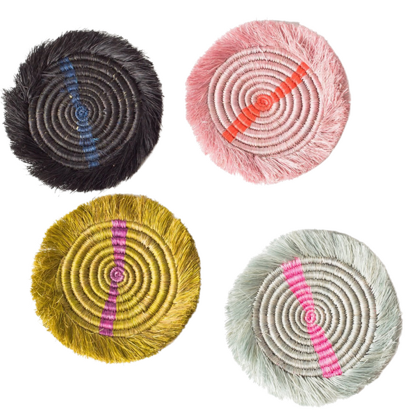 Fringed Coasters, Set of 4 - Multicolor Neon