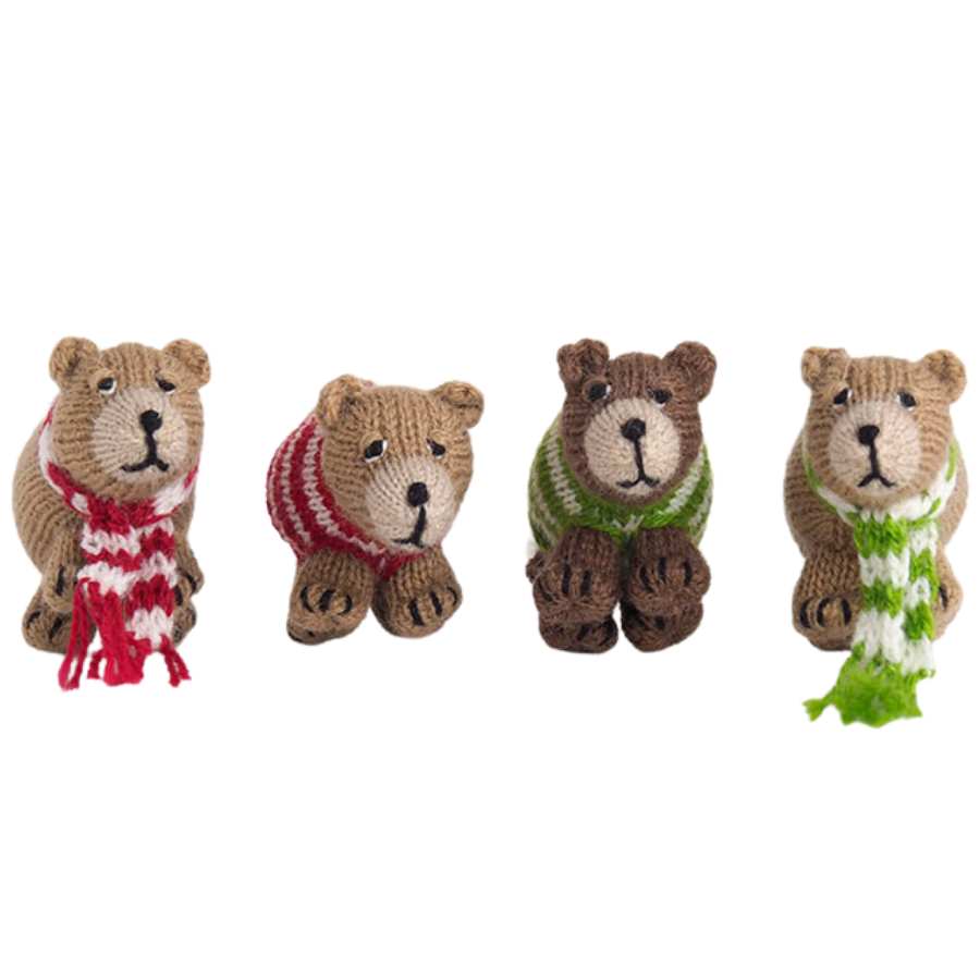 Handknit Bear in Sweater or Scarf Ornament - Assorted Designs