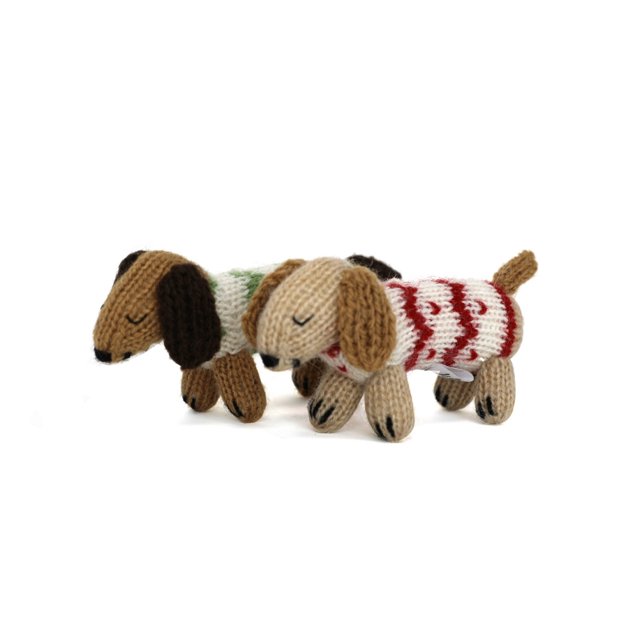 Handknit Dachshund in Holiday Sweater Ornament