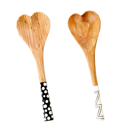 Kenyan Olivewood + Bone Heart Cooking Spoon