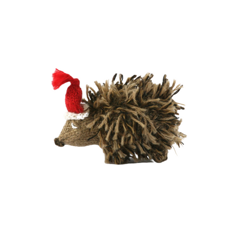 Handknit Hedgehog in Hat Ornament