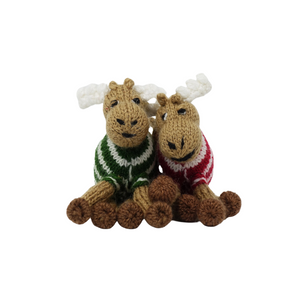 Handknit Moose in Sweater Ornament