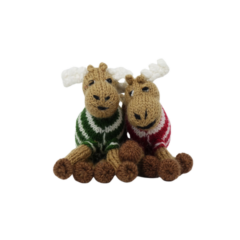 Handknit Moose in Sweater Ornament - Assorted Colors