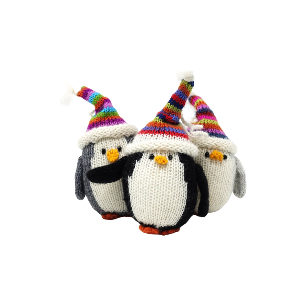 Handknit Penguin in Hat Ornament