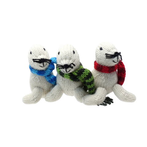 Handknit Seal in Scarf Ornament - Assorted Colors