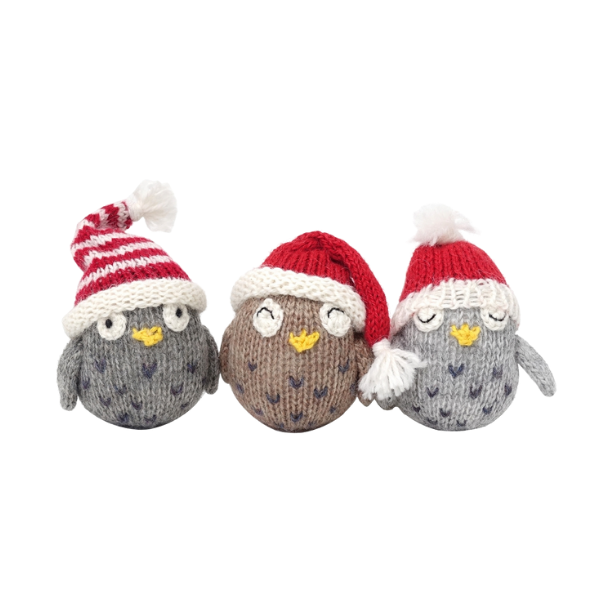 Handknit Owl in Hat Ornament - Assorted Designs