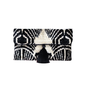 Turkish Silk Velvet Ikat Clutch - Black + White