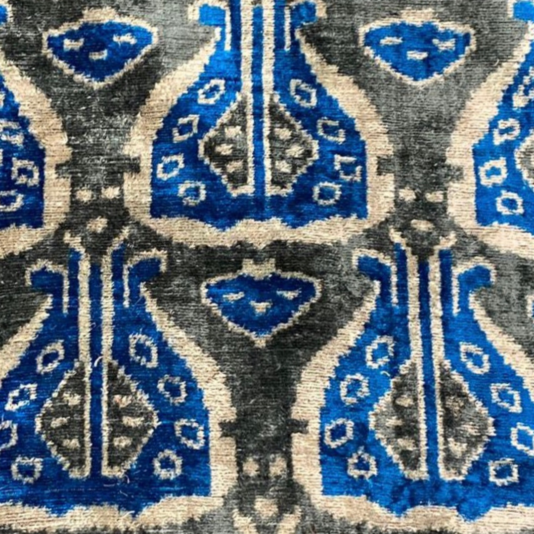 Turkish Silk Velvet Ikat Pouch - Blue + Gray