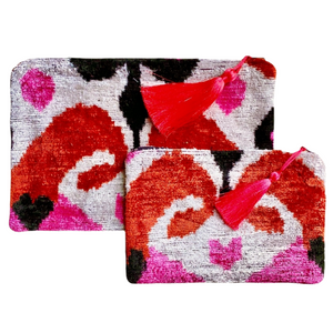 Turkish Silk Velvet Ikat Pouch - Heart